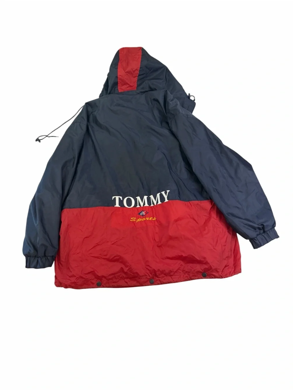 Tommy Hilfiger Navy and Red Hooded Windbreaker Jacket Vintage Y2K